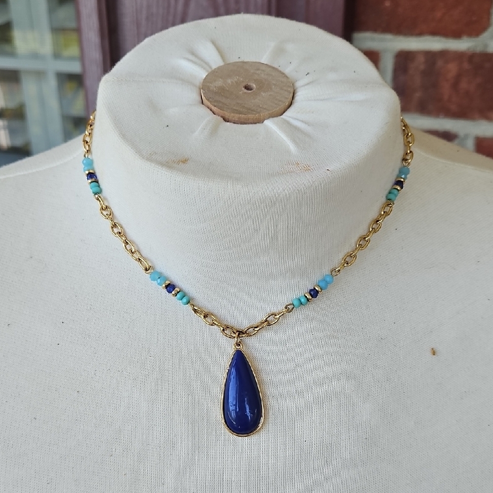Gold and Blue Pendant Necklace